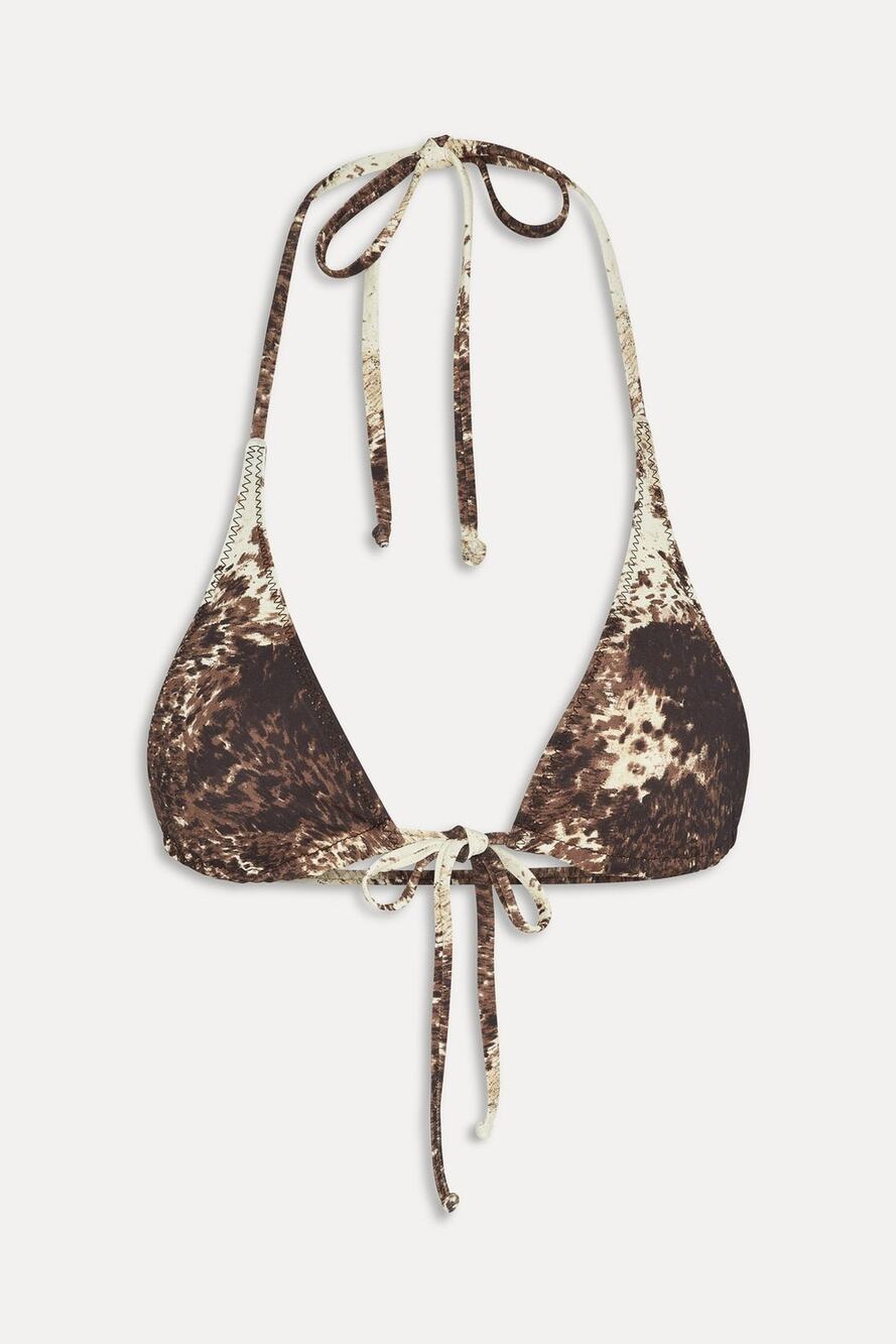 Frankies Bikinis Paradise Micro Halter Bikini Top in Brown - M